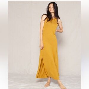 Outerknown Neptune Tank Dress Maxi Hemp Tencel Mustard Yellow - Size Small